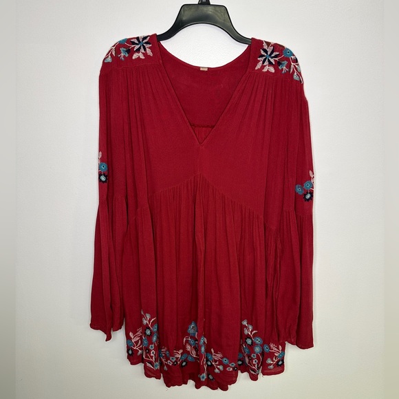 Free People Te Amo‎ Embroidered Dress bell sleeve sz Small - Picture 2 of 11